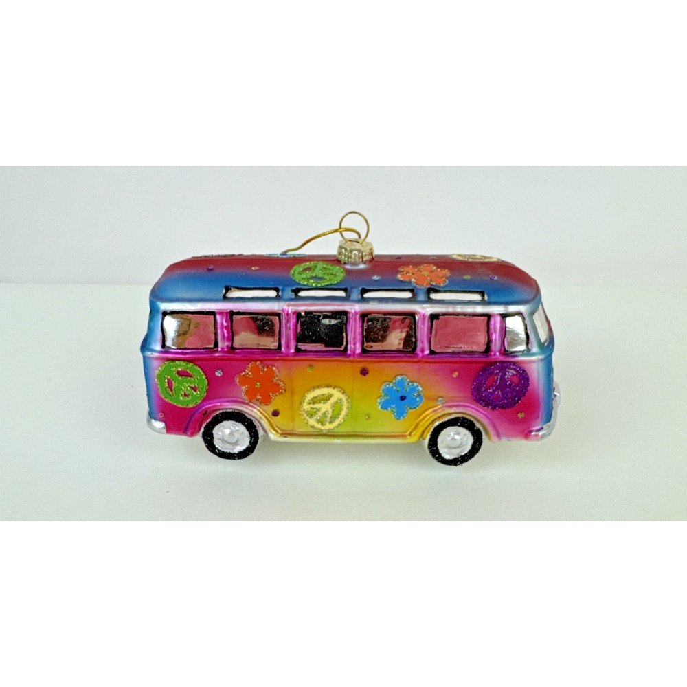 Ornament VW Camper Bus Psychedelic Hippie VW Van, Woodstock Christmas peace sign